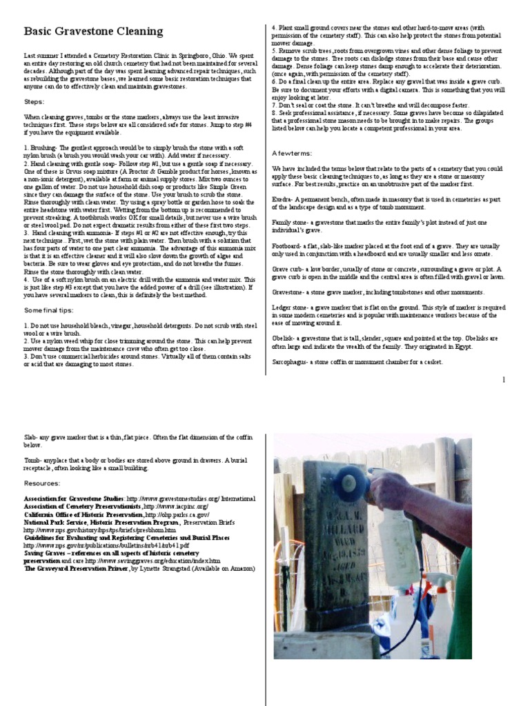 Basic Gravestone Cleaning PDF Headstone Cemetery