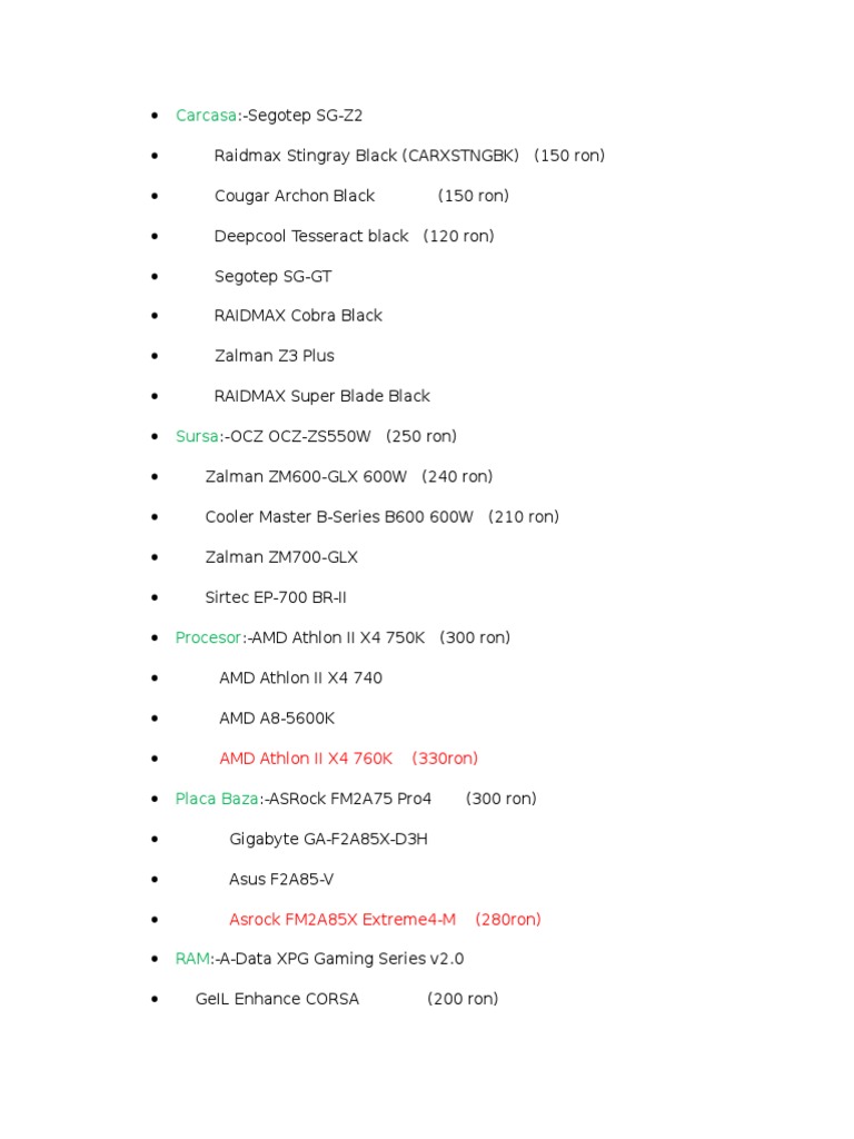 PC Components Price List | PDF