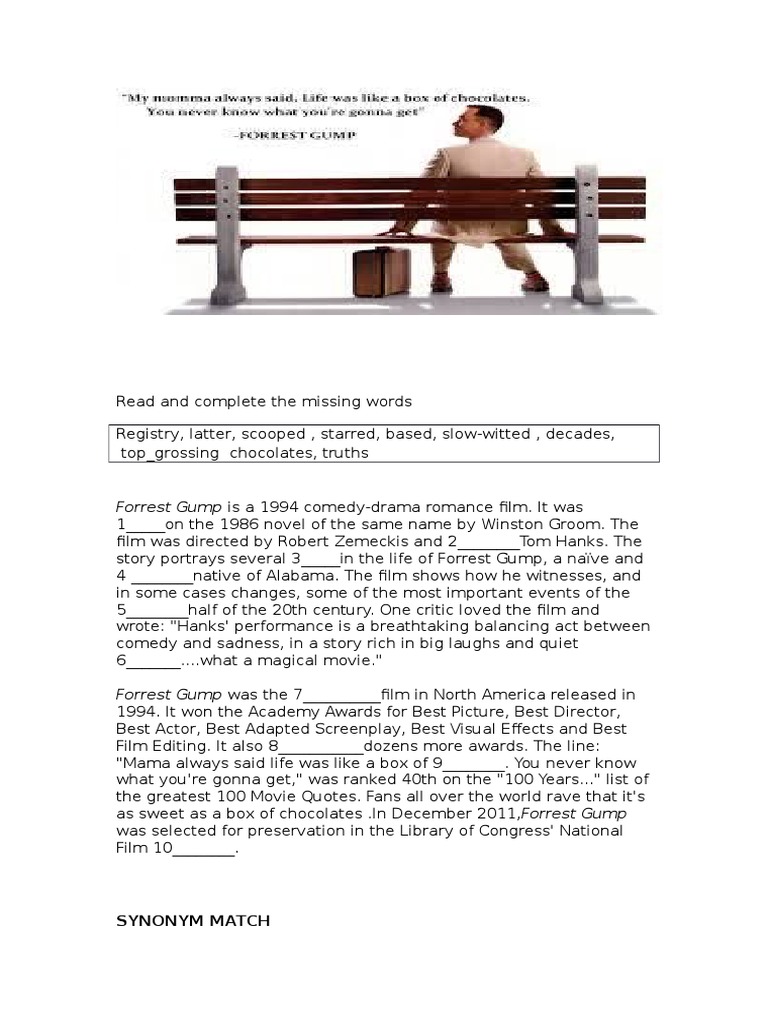 Free Worksheet Forrest Gump Worksheet forrest gump movie worksheet