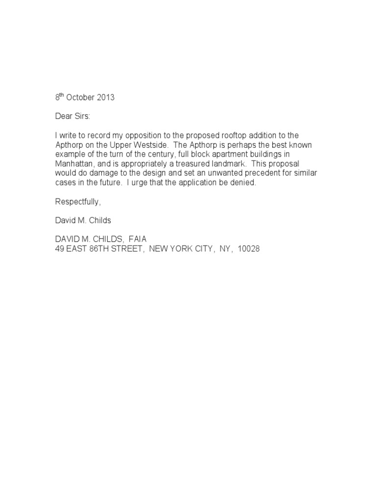 David Childs Apthorp Statement | PDF