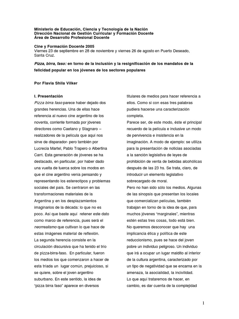 Pizza Birra y Faso, Shila Vilker PDF Pobreza Pobreza e indigencia