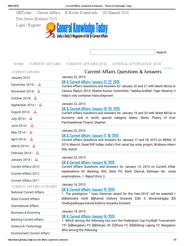 Current Affairs Questions & Answers General Knowledge Today