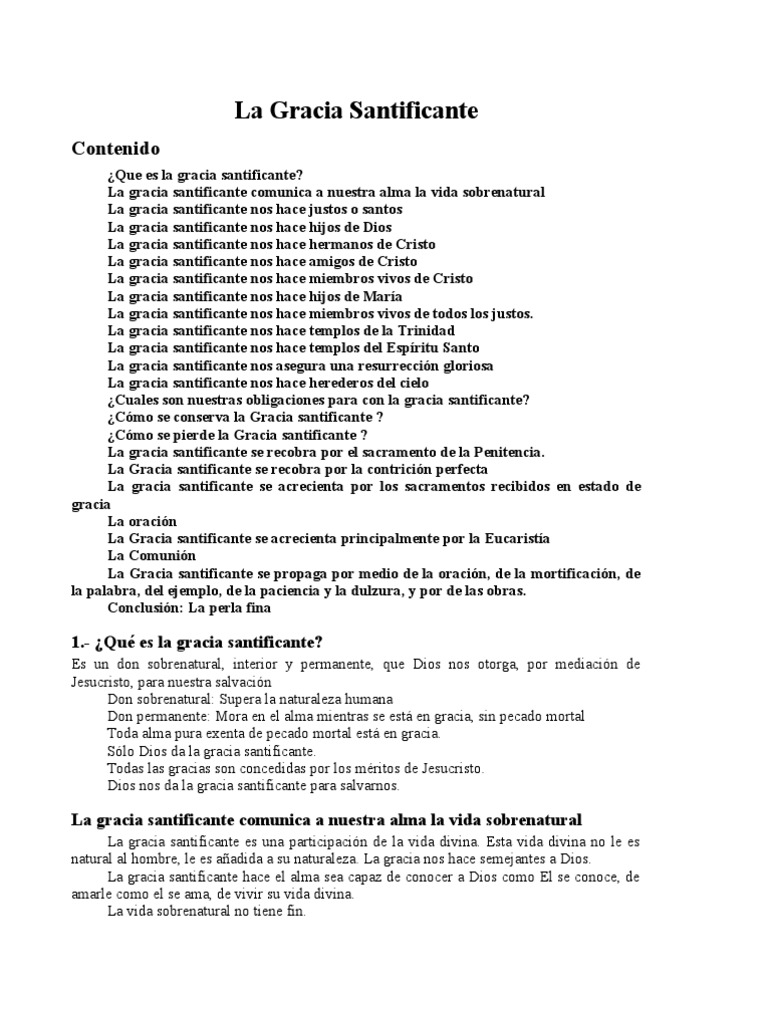 La Gracia Santificante | PDF | Gracia en el cristianismo | Cristo (título)