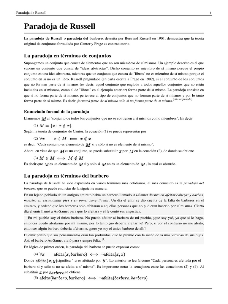 Paradoja de Russell PDF Filosofía contemporánea Enseñanza de