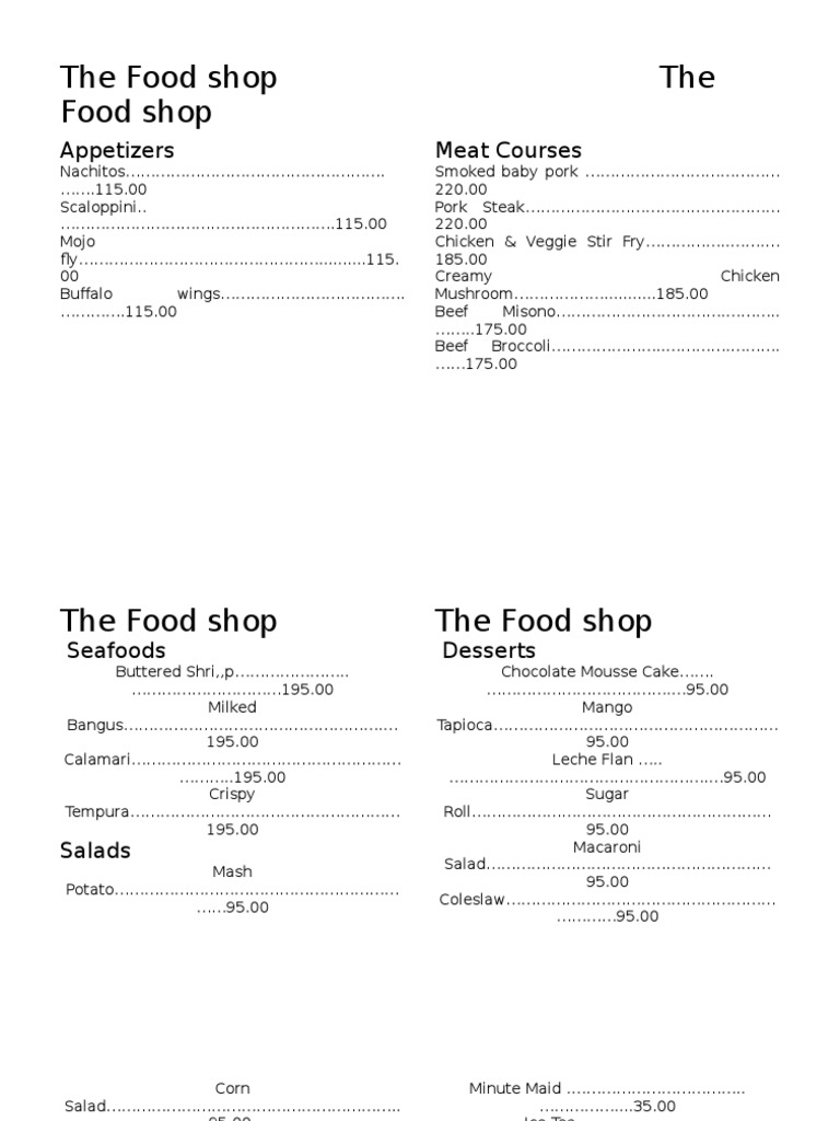 The Food Shop The Food Shop | PDF