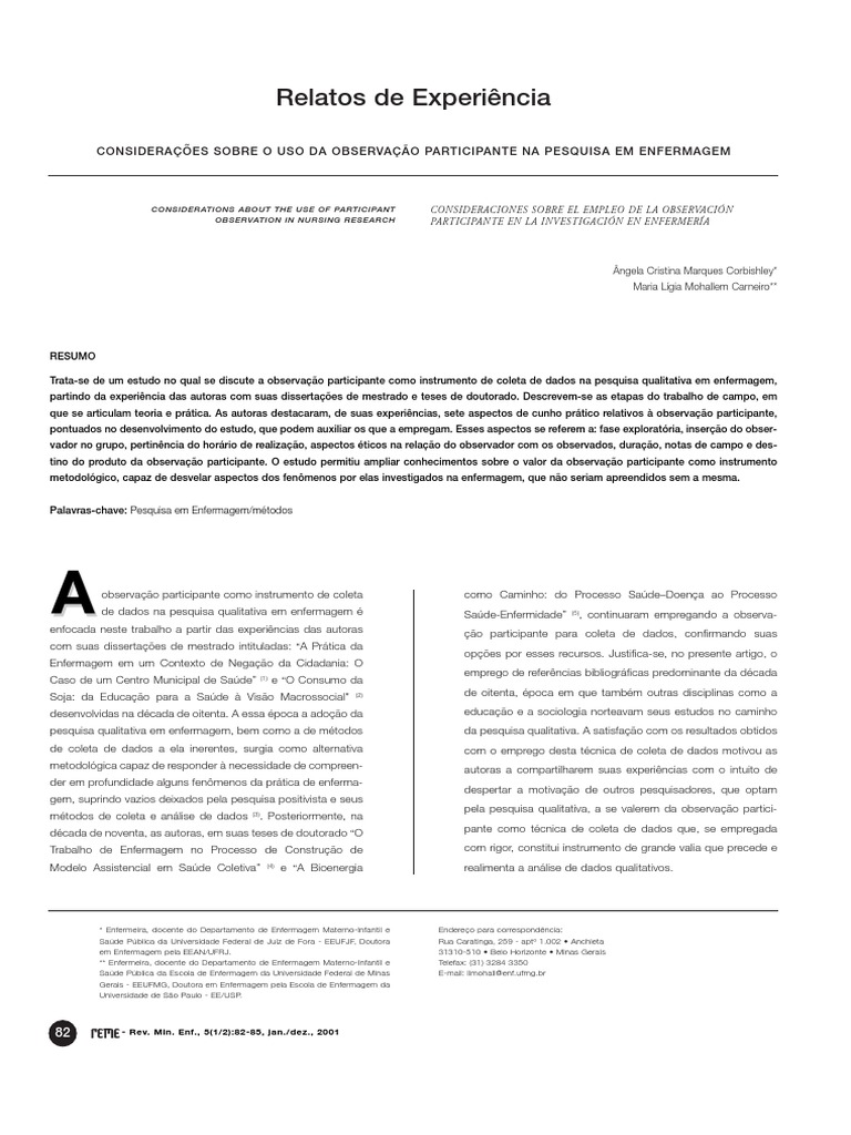 Modelo de relato de Experiencia | Tempo | Enfermagem | Avaliação ...