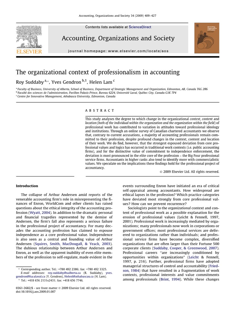 The Organizational Context of Professionalism in Accounting 2009