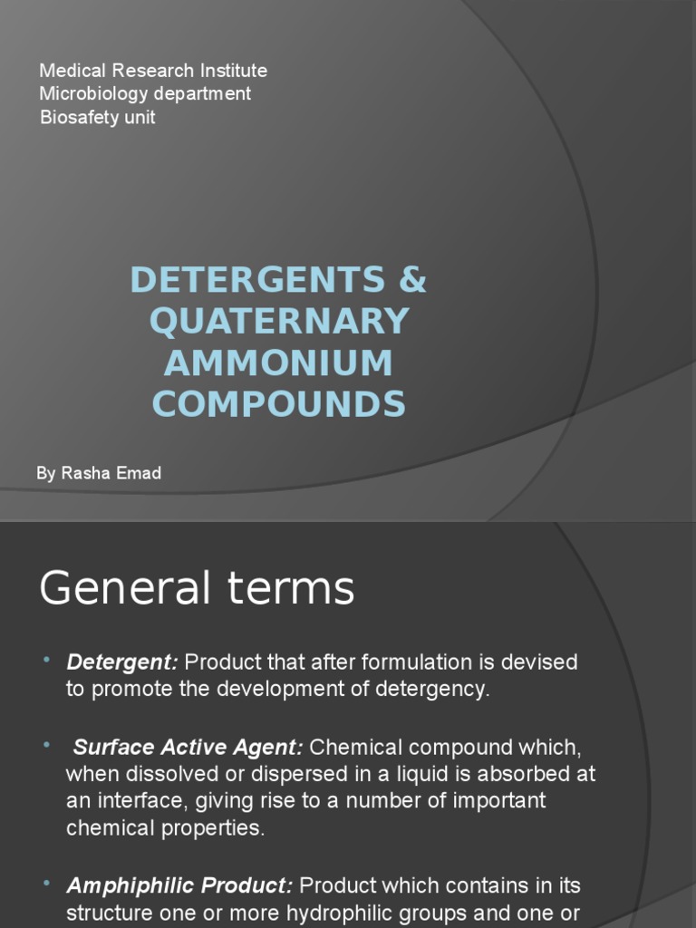 Detergents & Quaternary Ammonium Compounds Detergent Surfactant