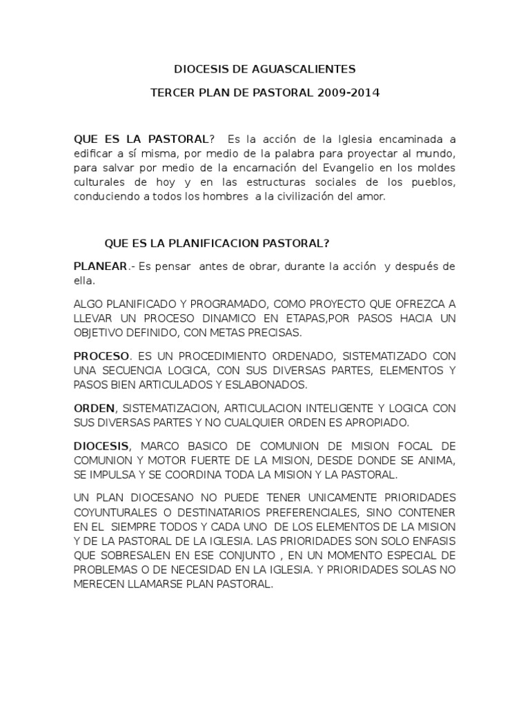 Tercer Plan Diocesano de Pastoral 2009-2014 | PDF | Iglesia Católica ...