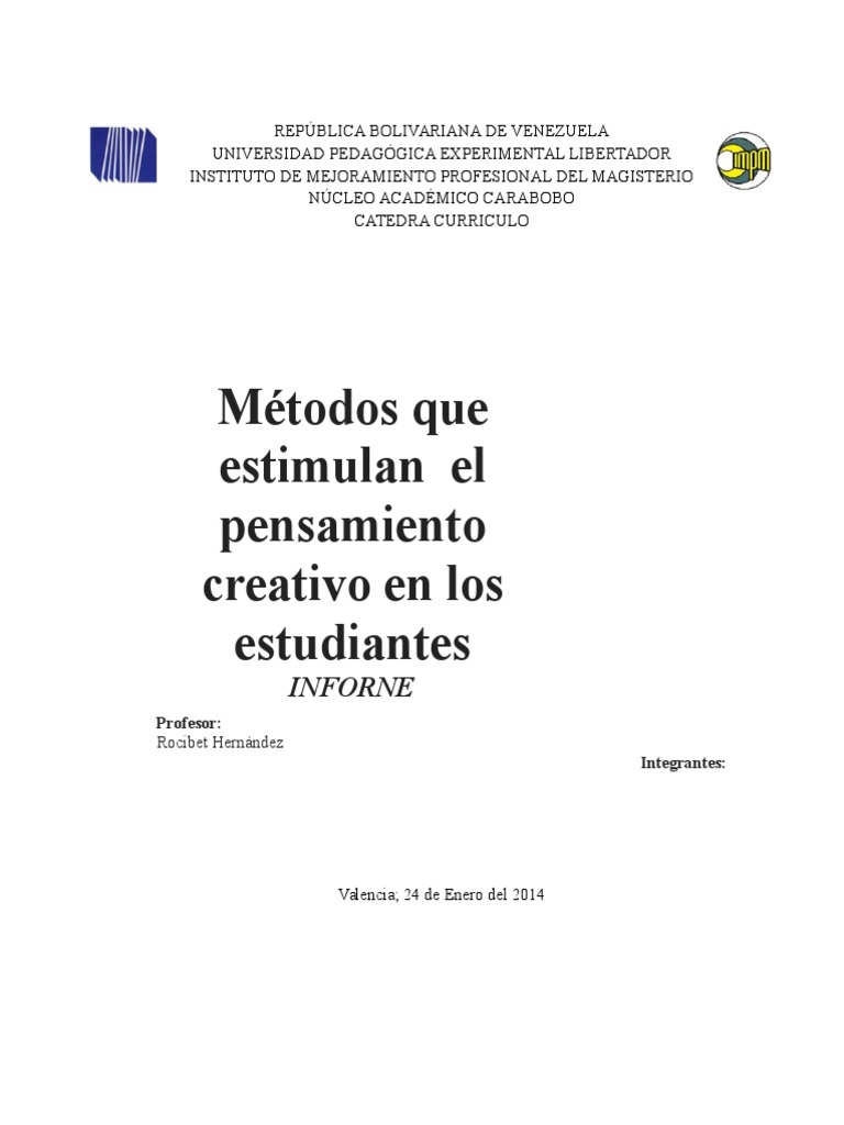 Metodos Que Estimulan El Pensamiento Creativo en Los Estudiantes PDF