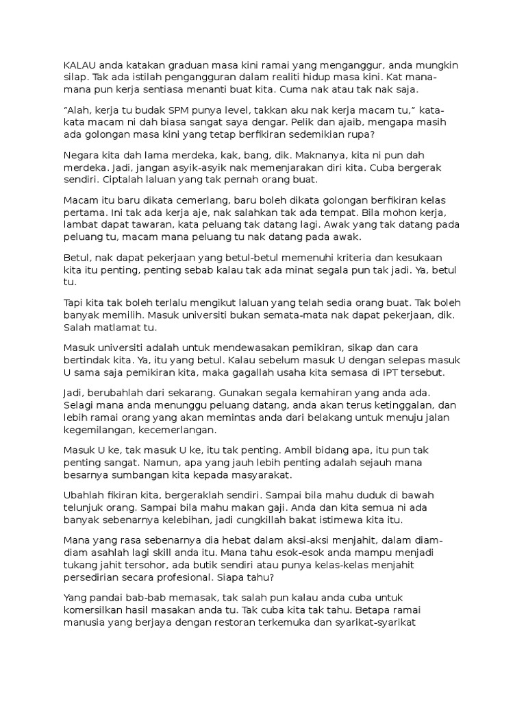 Graduan Masa Kini Ramai Yang Menganggur Pdf