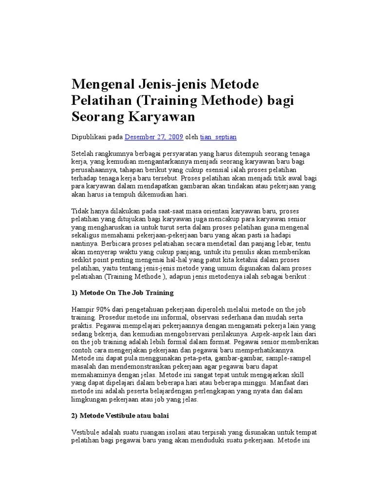 Metode Pelatihan Karyawan yang Efektif | PDF
