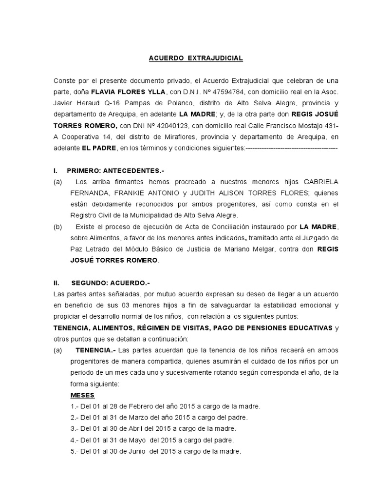 Introducir 105+ imagen modelo de acuerdo extrajudicial de alimentos