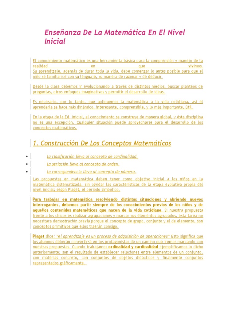 Enseñanza de La Matemática en El Nivel Inicial | PDF | Enseñanza de ...