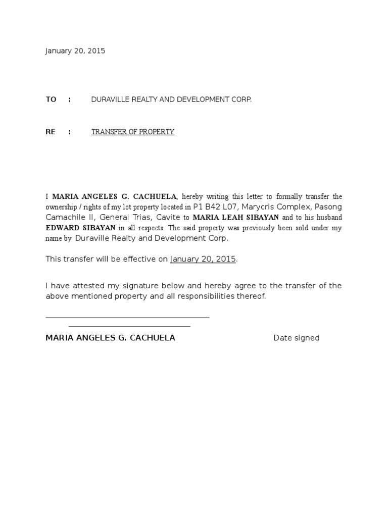 transfer of ownership letter | pdf