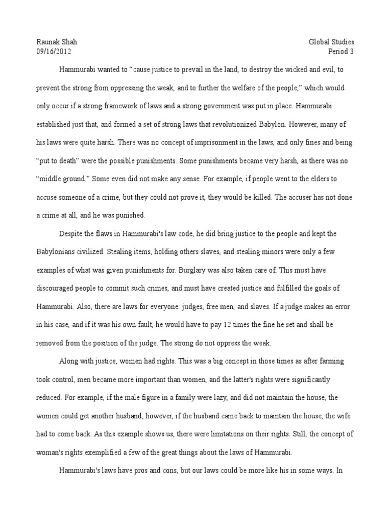 Hammurabi Laws Essay Hammurabi Crime Violence