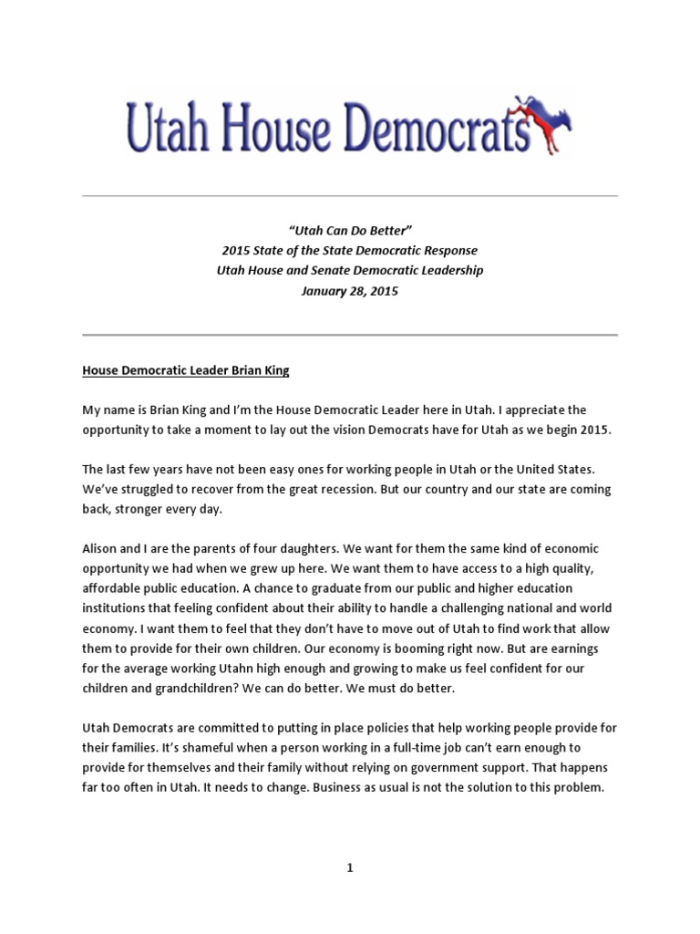 Utah Democrats' Vision for 2015 | PDF | Democratic Party (United States ...