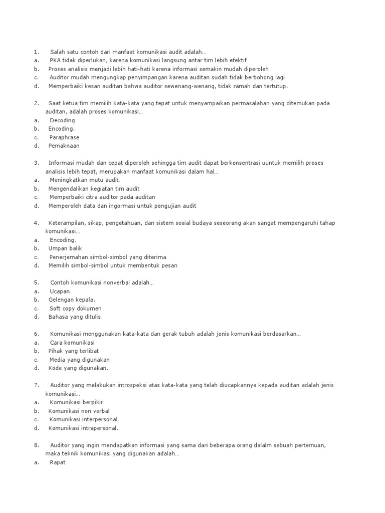 Pertanyaan Audit Komunikasi