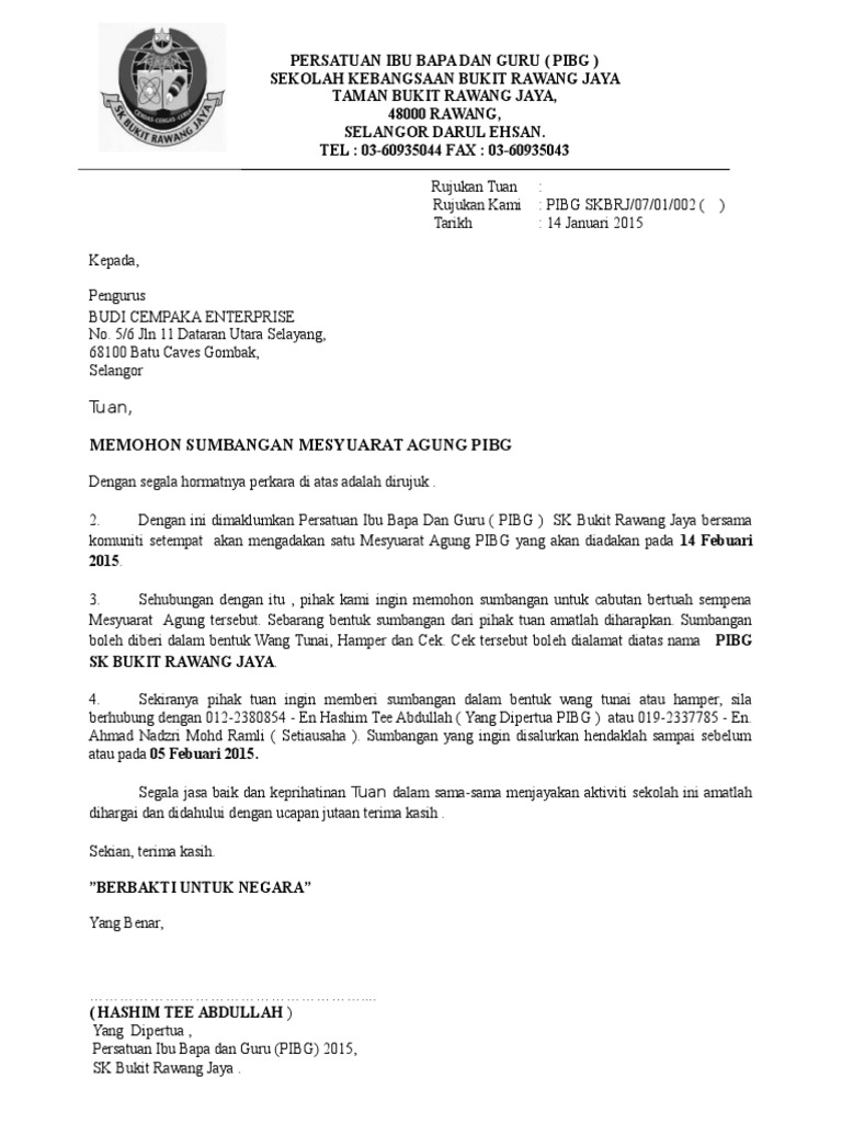 Surat Persatuan Ibu Bapa Komuniti