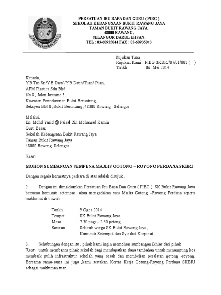 Surat Mohon Sumbangan Gotong Royong
