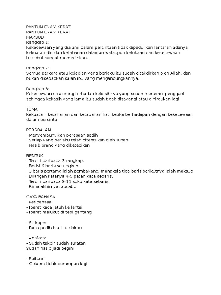 Pantun Enam Kerat Km