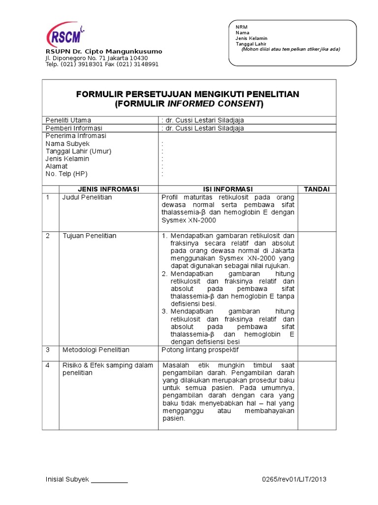 Formulir Informed Consent Penelitian | PDF | Sains & Matematika