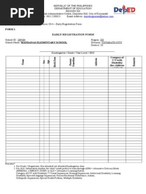 EARLY REGISTRATION FORM 1