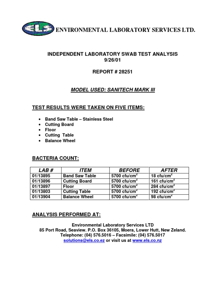 Swab Test Results for Bacteria Analysis | PDF