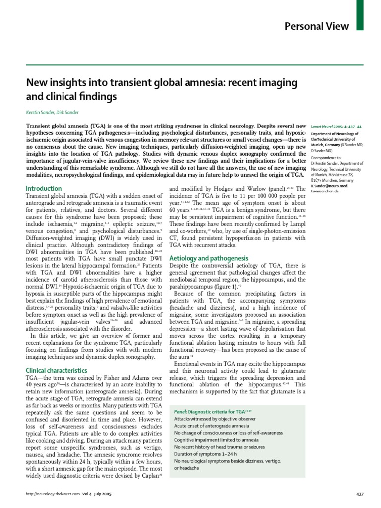 Insights on Transient Global Amnesia | PDF | Hippocampus | Migraine