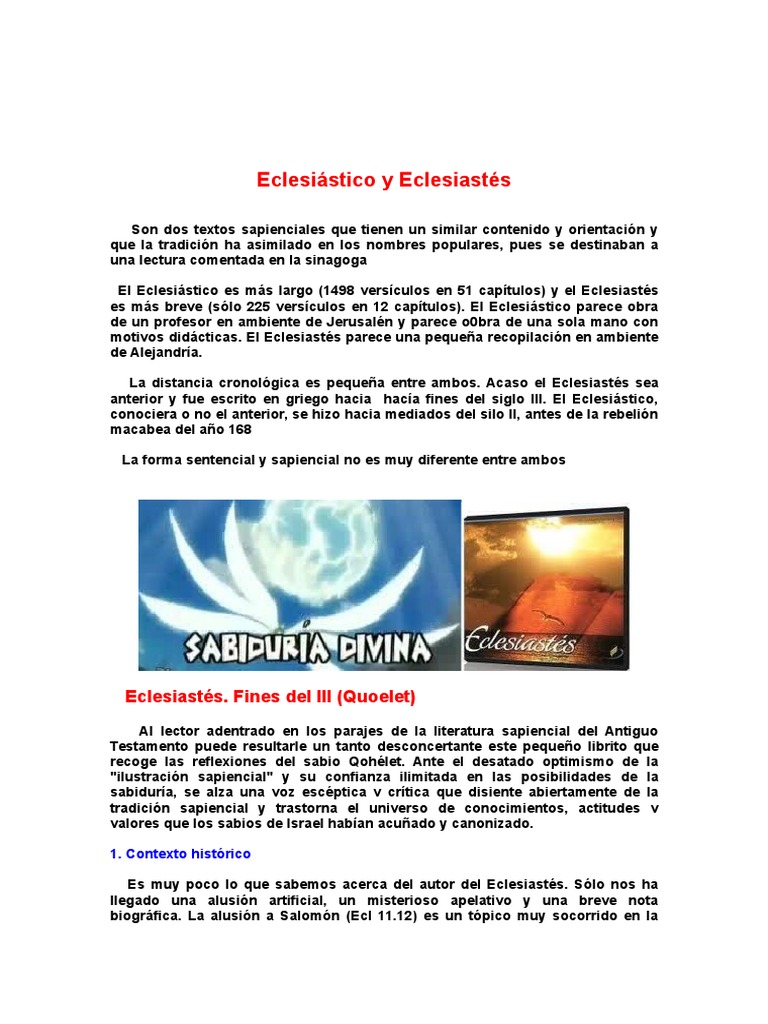 Eclesiástico y Eclesiastés | PDF | Eclesiastés | Libro de proverbios