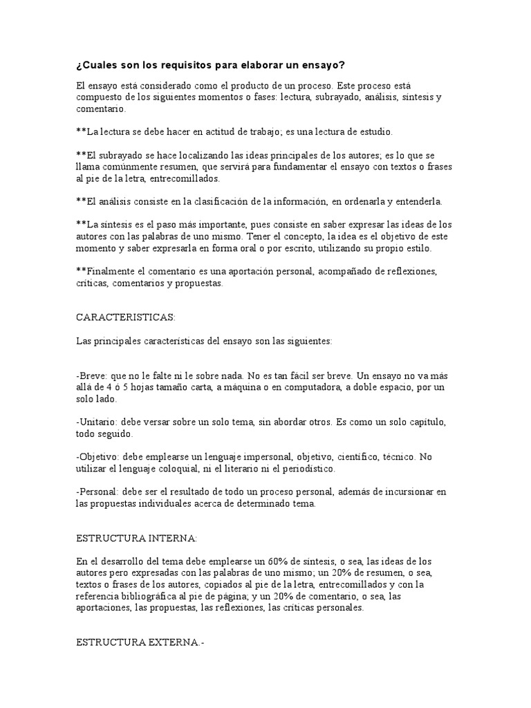 Cuales Son Los Requisitos Para Elaborar Un Ensayo
