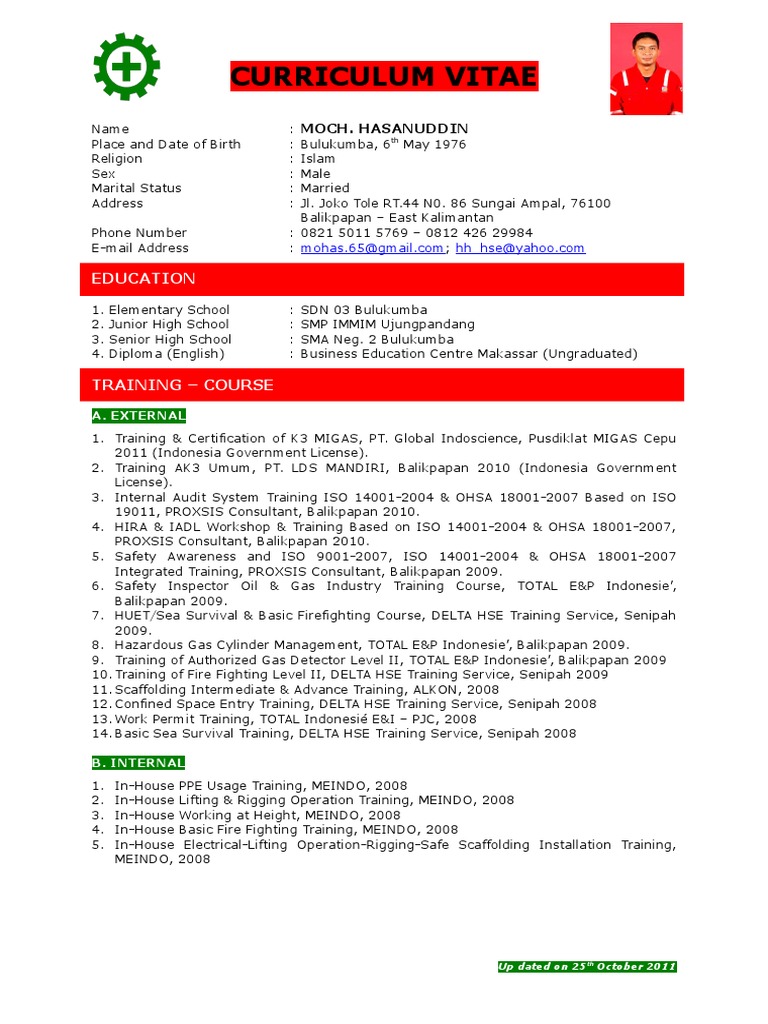 Contoh Cv Hse Apapun Ada