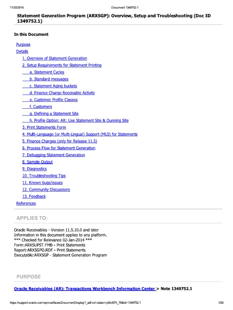 Statement Generation Program (ARXSGP) Overview Setup and ...