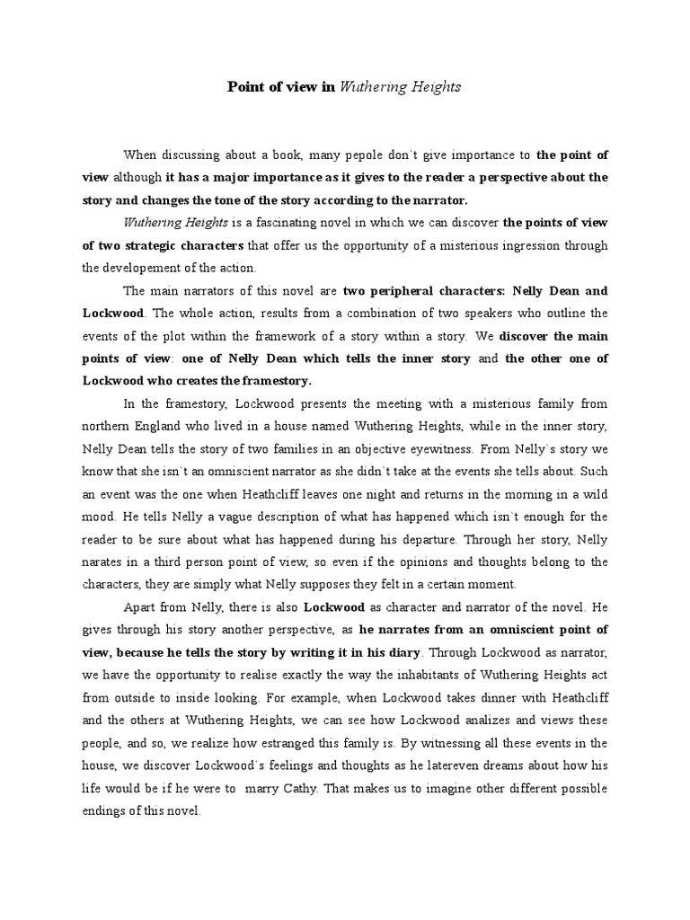 Point of View in Wuthering Heights PDF Wuthering Heights Narration