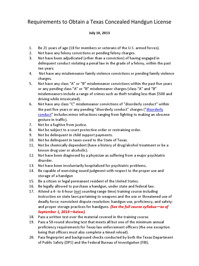 Requirements To Obtain A Texas Concealed Handgun License (Includes CHL