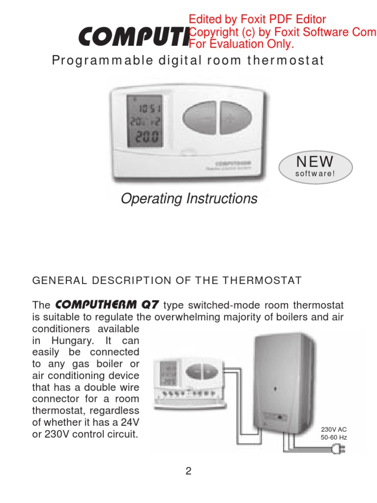 Programmable Digital Room Thermostat Operating Instructions PDF