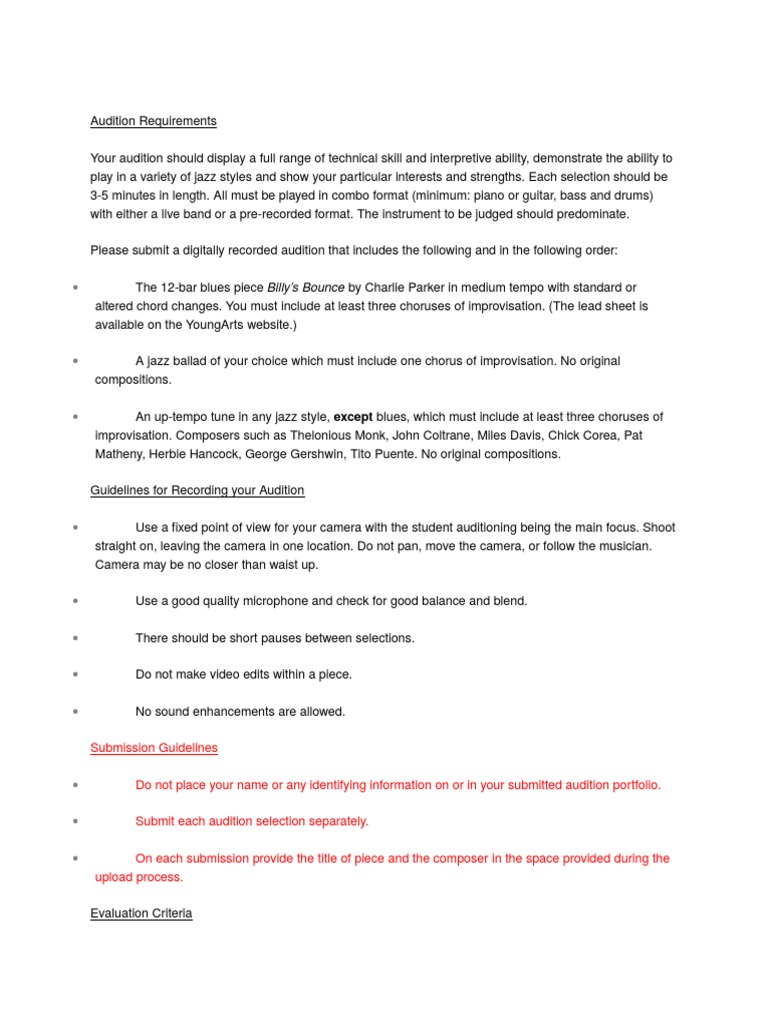Jazz Audition Guidelines | PDF | Audition | Jazz