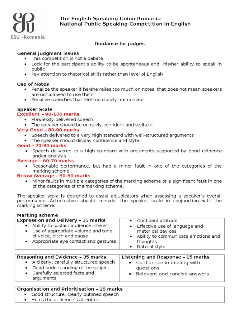 Public Speaking Competition Judging Guide | PDF