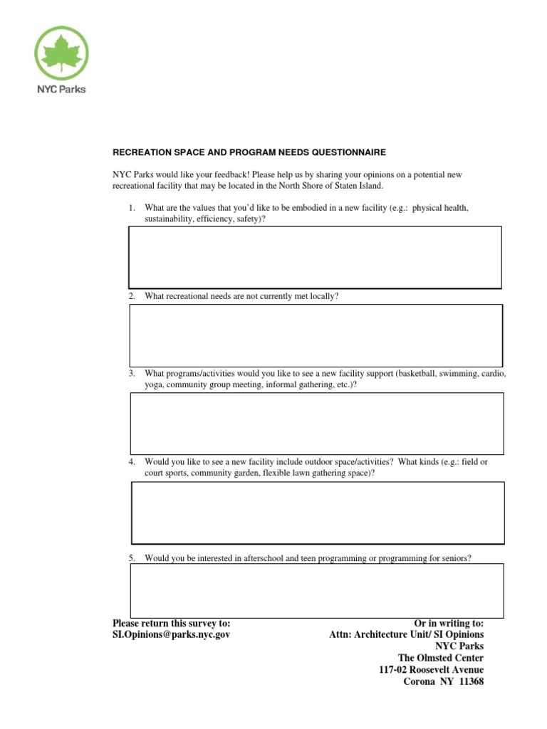 Staten Island Recreation Facility Survey | PDF | Games & Activities