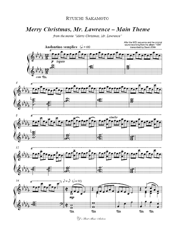 Ryuichi Sakamoto Merry Christmas Mr Lawrence Main Theme Pdf Entertainment General Christmas