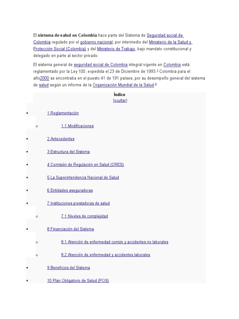 Sistema de Salud en COLOMBIA | PDF | Cuidado de la salud | Cuidado de ...