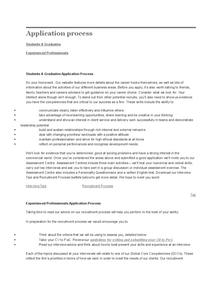 PwC Application Process Guide | PDF | Recruitment | Competence (Human ...