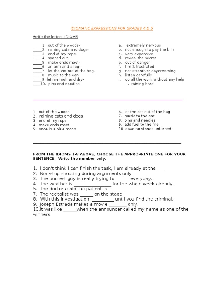 Grade 4 \u0026 5 Idioms Test | PDF | Idiom, image size:768x1024