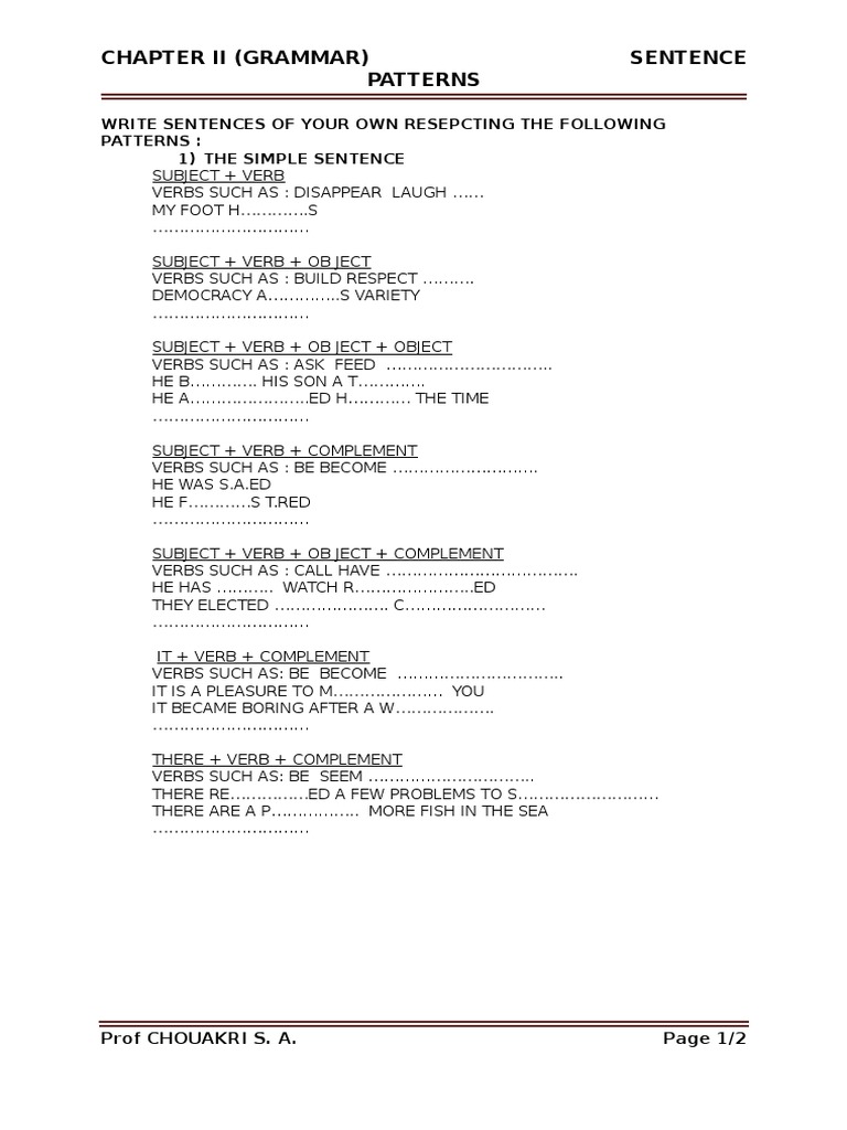 Chapter Ii (Grammar) Sentence Patterns | PDF | Sports & Recreation ...