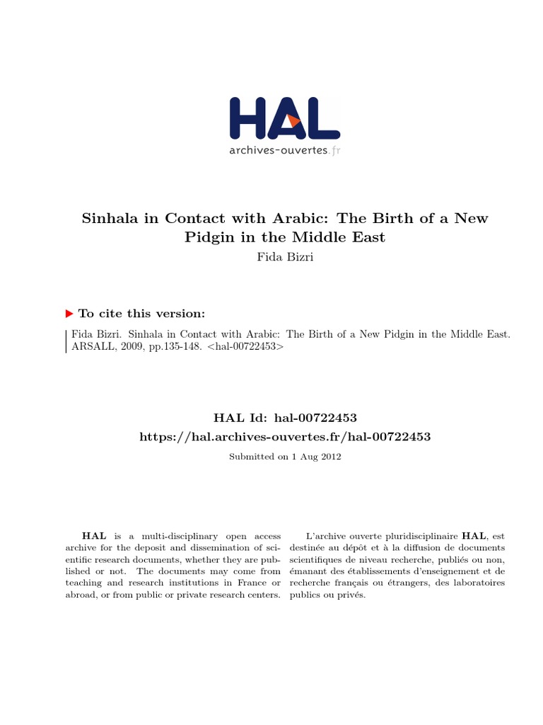 Pidgin Madam: Sinhala-Arabic Contact Language | PDF | Grammatical ...