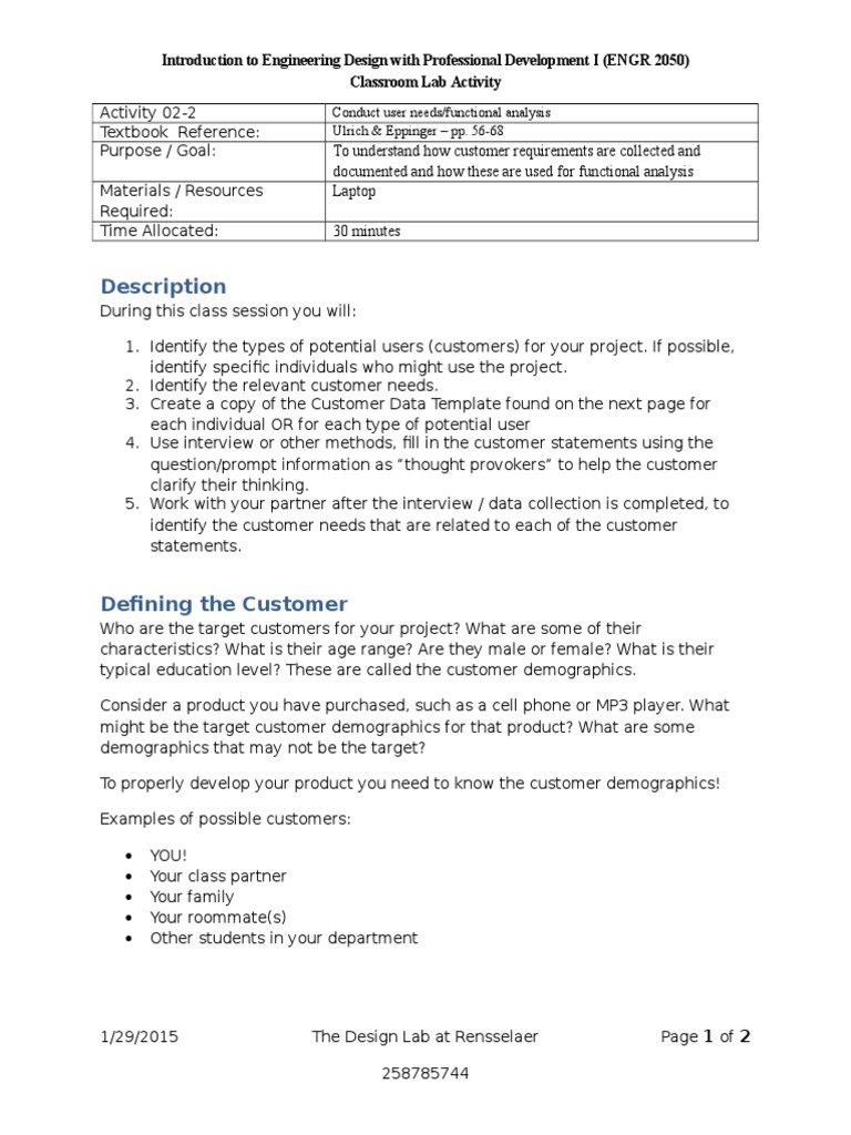 User Needs Analysis in Engineering Design | PDF | Engineering Design ...