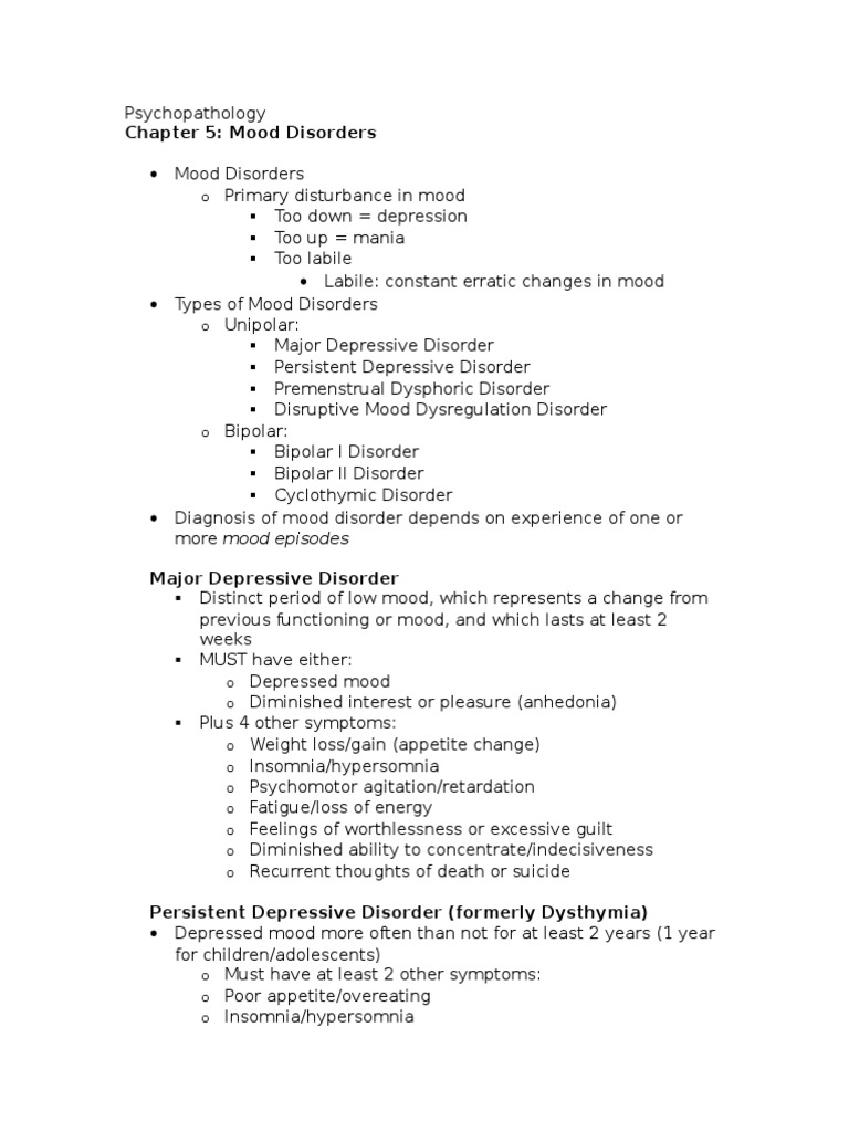 ch.5 Mood Disorders | PDF | Major Depressive Disorder | Bipolar Disorder