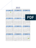 Calendario 2015 Excel Domingo a Sabado