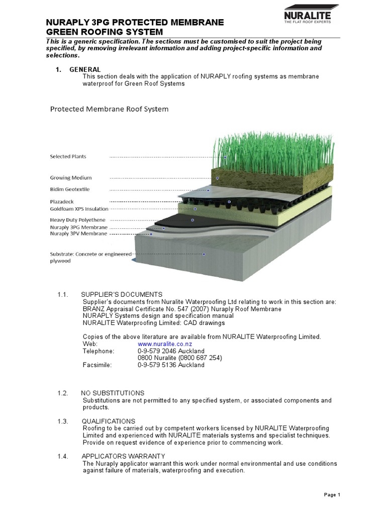 NURAPLY 3PG Protected Membrane Green Roof System Roof Specification