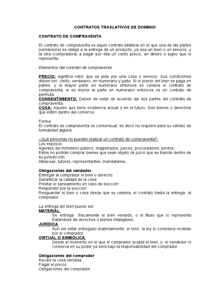 Contratos Traslativos de Dominio Derecho civil (sistema